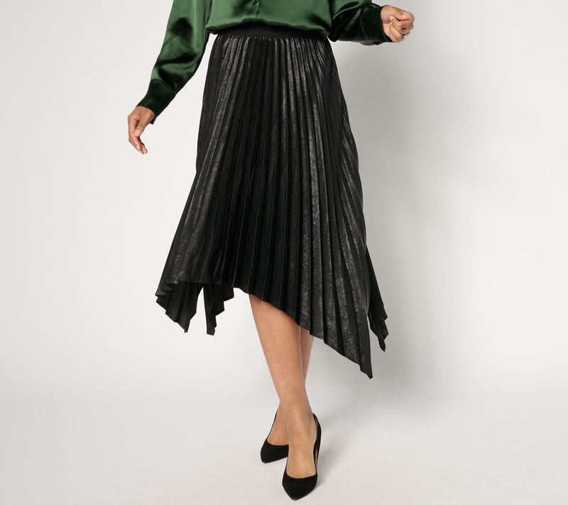 GRAVER Susan Graver Regular Metallic Woven Pleated SKirt — View 7