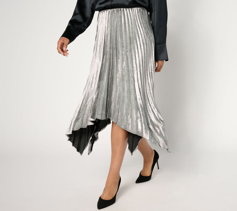 GRAVER Susan Graver Regular Metallic Woven Pleated SKirt — Main view