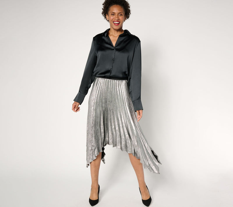 GRAVER Susan Graver Regular Metallic Woven Pleated SKirt — View 11