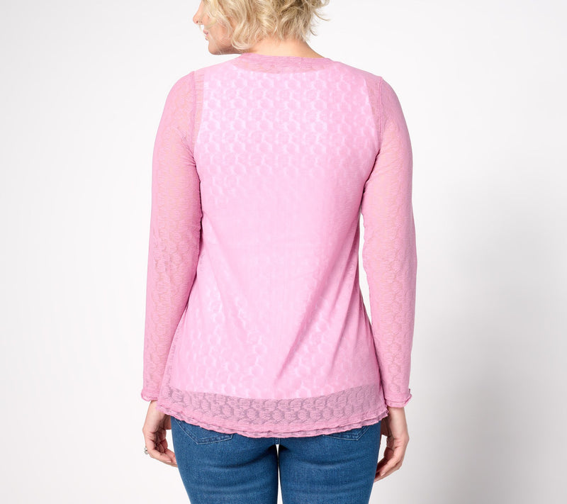 LOGO Layers by Lori Goldstein Crew Neck Long Sleeve Mesh Top — View 11