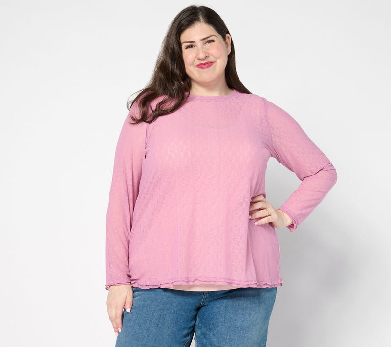 LOGO Layers by Lori Goldstein Crew Neck Long Sleeve Mesh Top — View 10