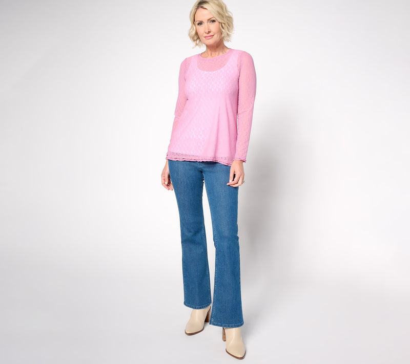 LOGO Layers by Lori Goldstein Crew Neck Long Sleeve Mesh Top — View 12