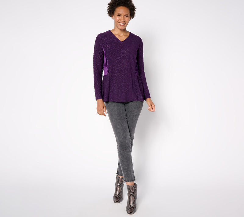 LOGO by Lori Goldstein Clipped Jacquard and Velvet Top — View 4