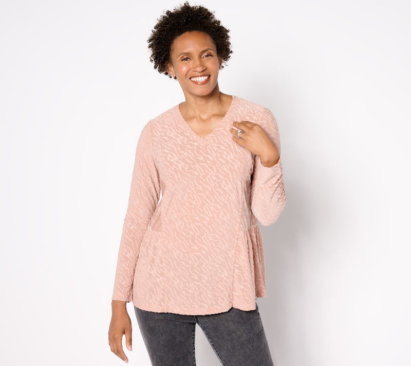 LOGO by Lori Goldstein Clipped Jacquard and Velvet Top — View 9