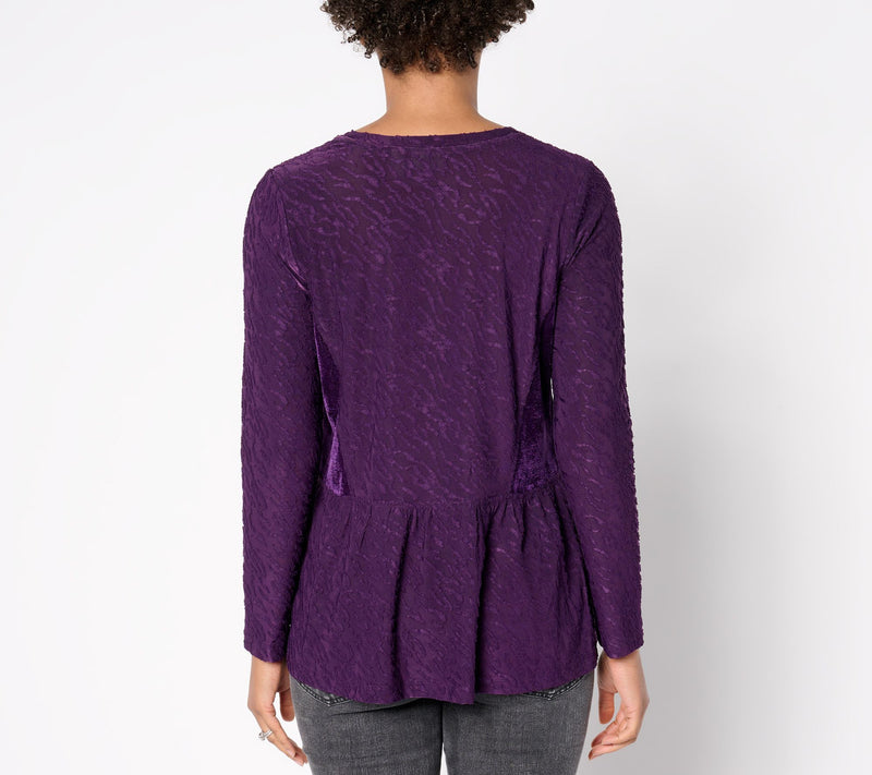 LOGO by Lori Goldstein Clipped Jacquard and Velvet Top — View 3