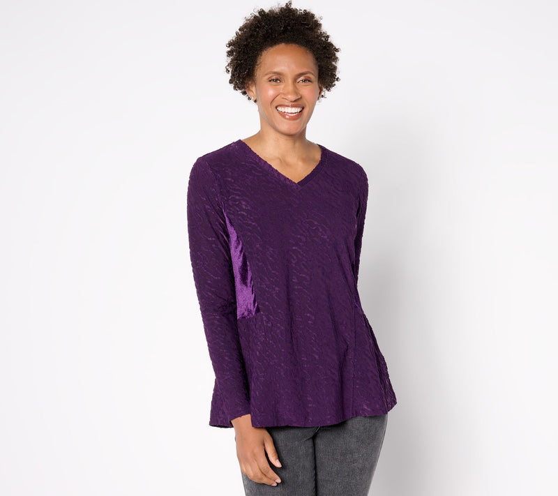LOGO by Lori Goldstein Clipped Jacquard and Velvet Top — View 2