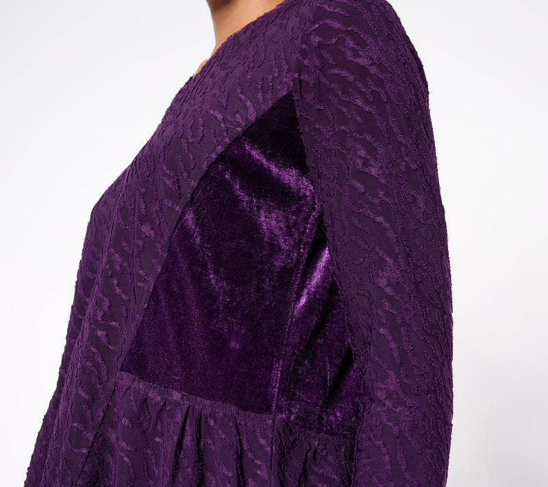 LOGO by Lori Goldstein Clipped Jacquard and Velvet Top — View 5