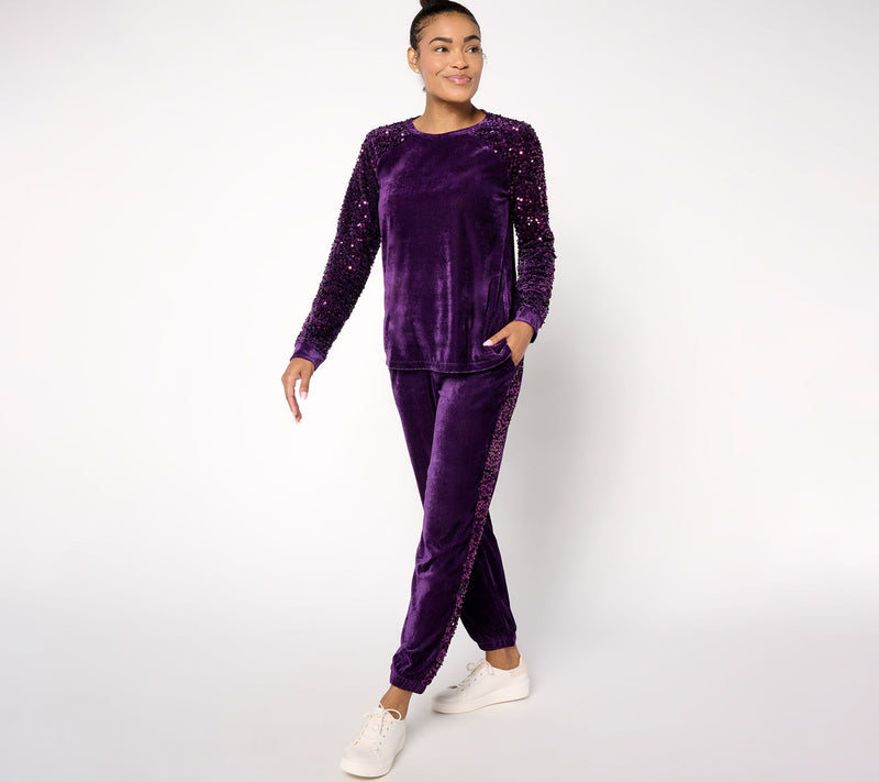 LOGO Lavish by Lori Goldstein Long Sleeve Velvet & Sequin Top — View 12