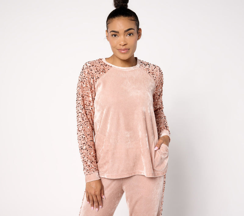 LOGO Lavish by Lori Goldstein Long Sleeve Velvet & Sequin Top — Main view