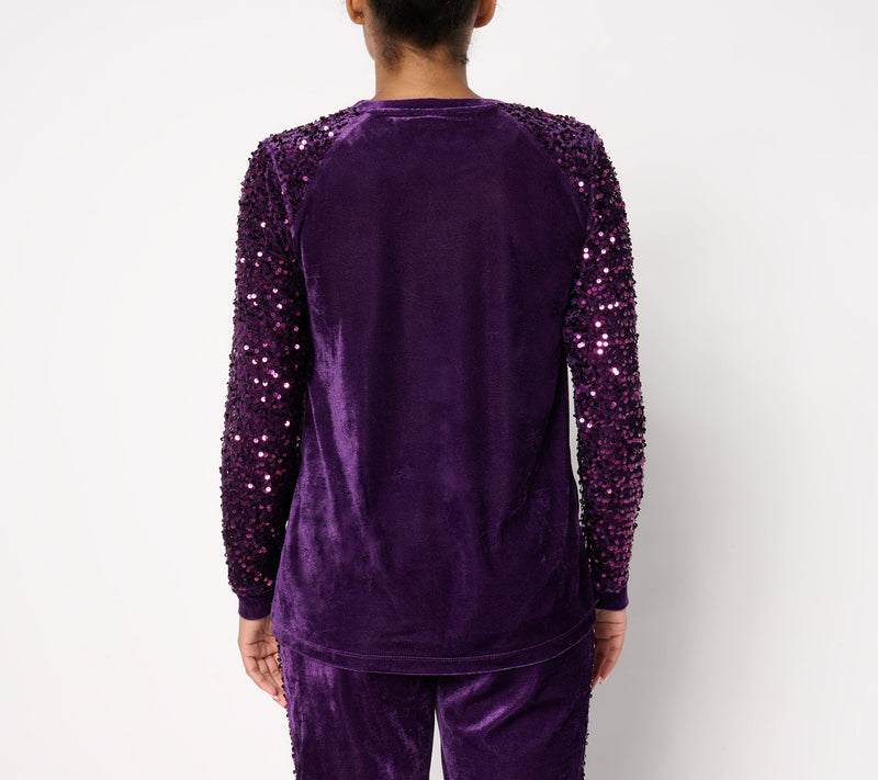 LOGO Lavish by Lori Goldstein Long Sleeve Velvet & Sequin Top — View 11