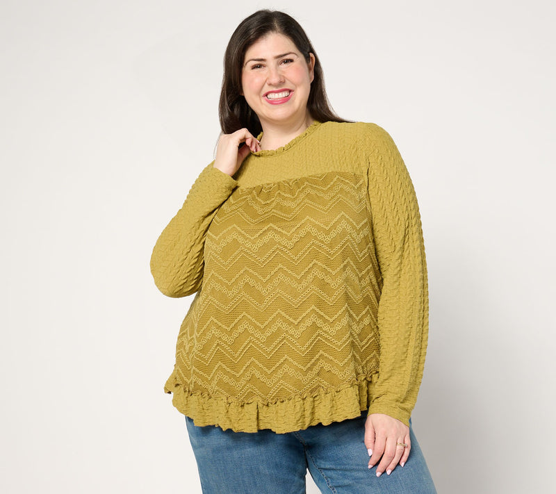 LOGO Lavish by Lori Goldstein Long Sleeve Crew Neck Lace Top — View 4