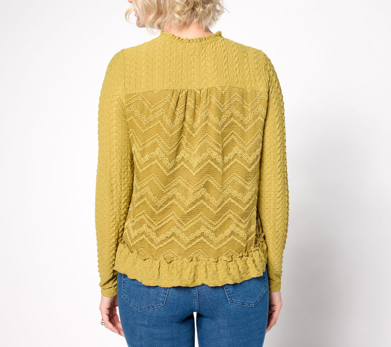 LOGO Lavish by Lori Goldstein Long Sleeve Crew Neck Lace Top — View 5