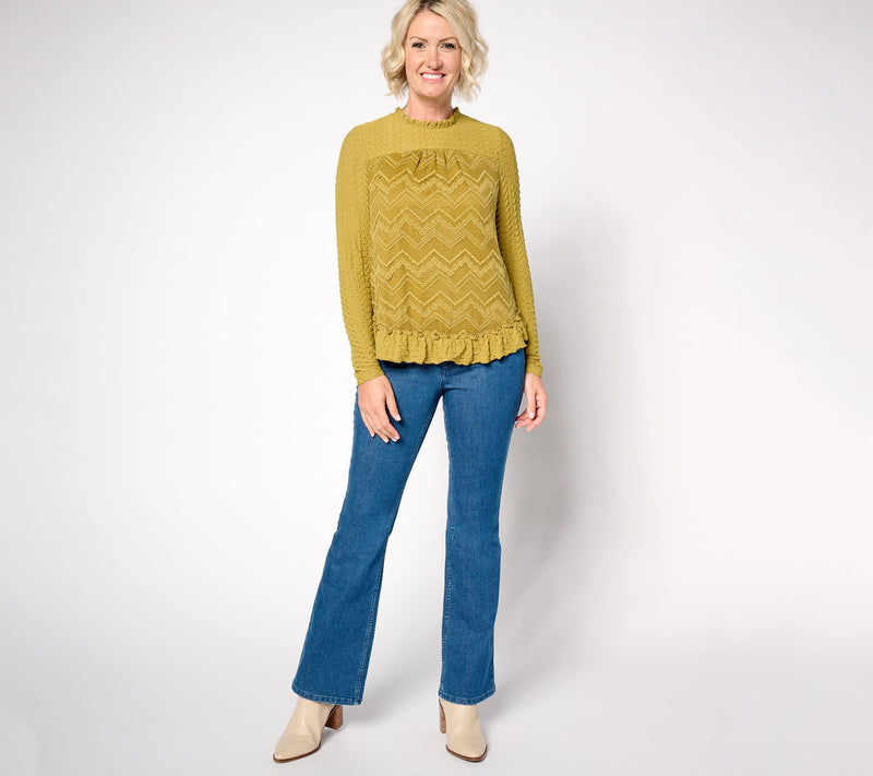 LOGO Lavish by Lori Goldstein Long Sleeve Crew Neck Lace Top — View 6