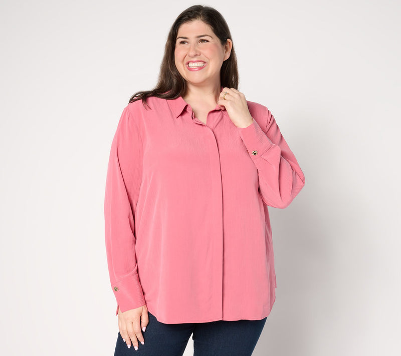 BEAUTIFUL by Lawrence Zarian Sanded Crinkle Satin Tunic Shirt — View 12