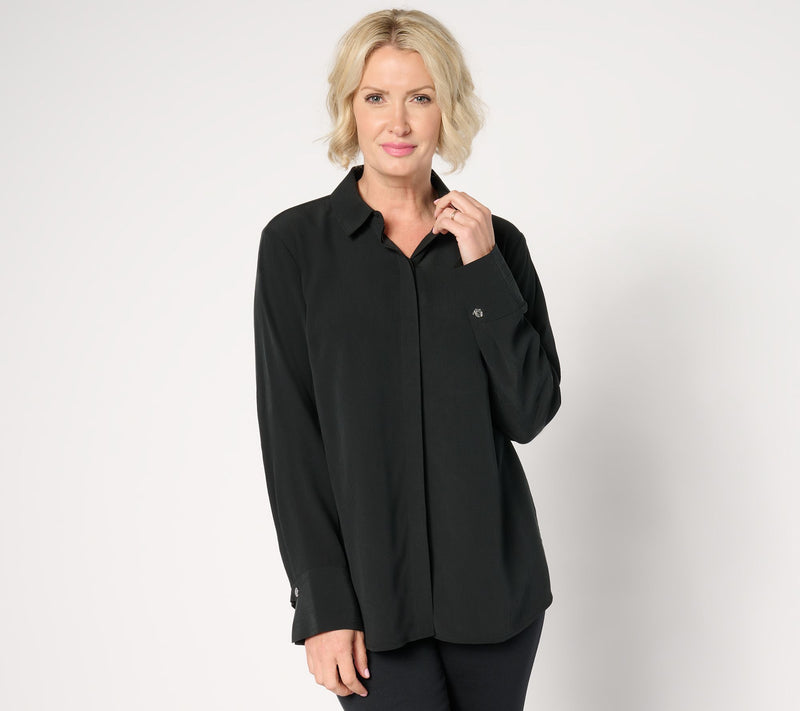 BEAUTIFUL by Lawrence Zarian Sanded Crinkle Satin Tunic Shirt — View 11