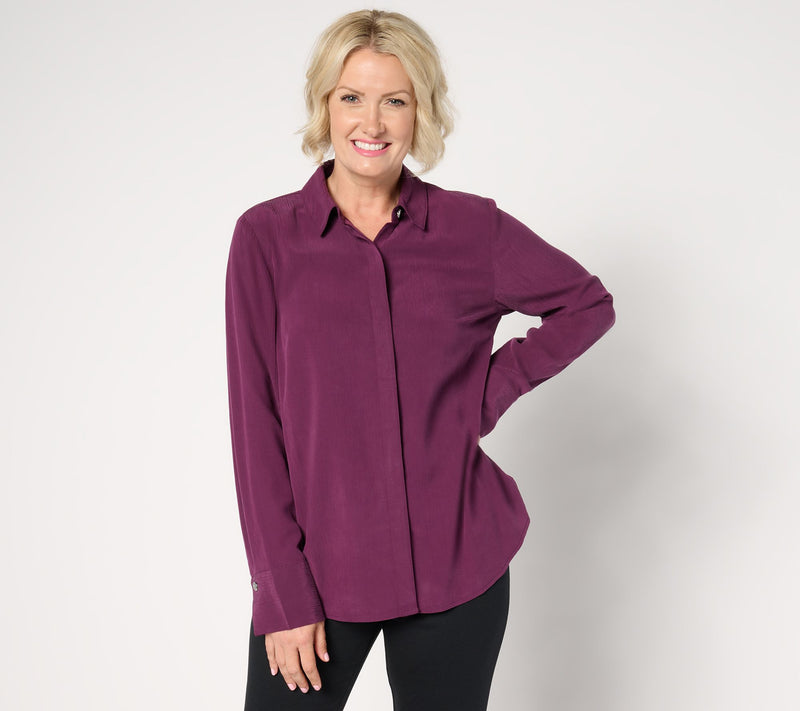 BEAUTIFUL by Lawrence Zarian Sanded Crinkle Satin Tunic Shirt — View 5