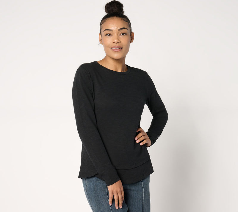 Studio Park x Amy Stran Slub Knit Long Sleeve Double Hem Top — View 10