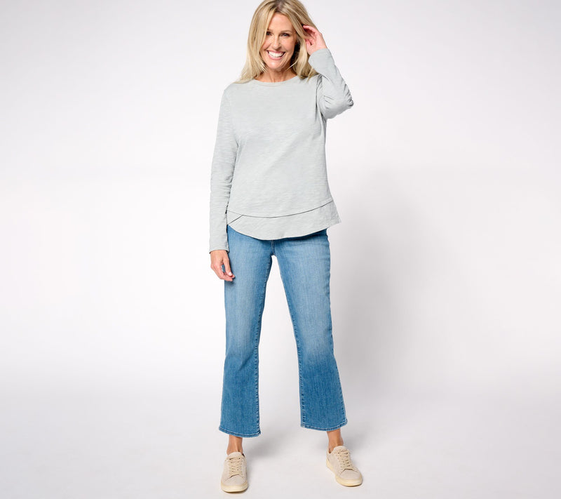 Studio Park x Amy Stran Slub Knit Long Sleeve Double Hem Top — View 3