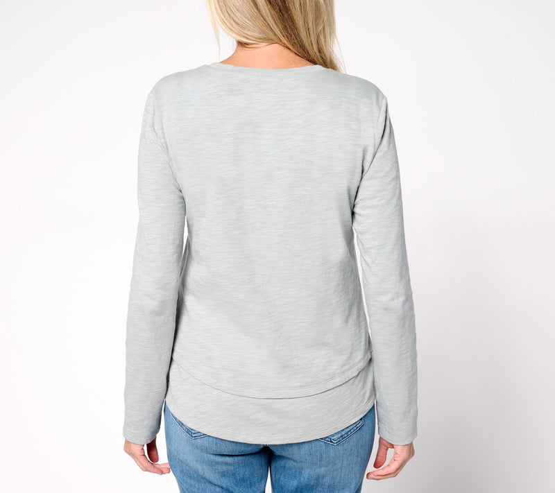 Studio Park x Amy Stran Slub Knit Long Sleeve Double Hem Top — View 2
