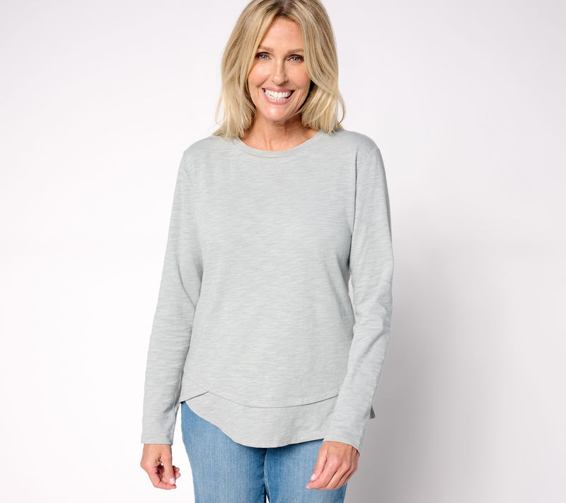 Studio Park x Amy Stran Slub Knit Long Sleeve Double Hem Top — View 12