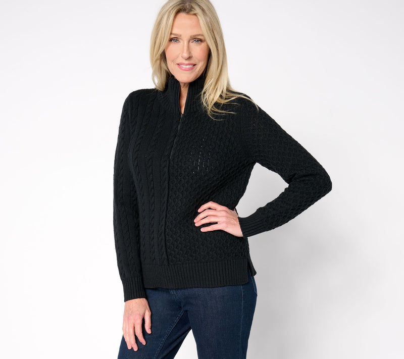 AnyBody Mixed Stitch Half Zip Sweater with Side Slits — View 6