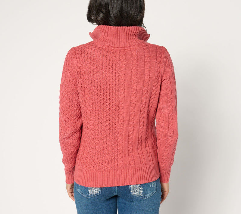 AnyBody Mixed Stitch Half Zip Sweater with Side Slits — View 12