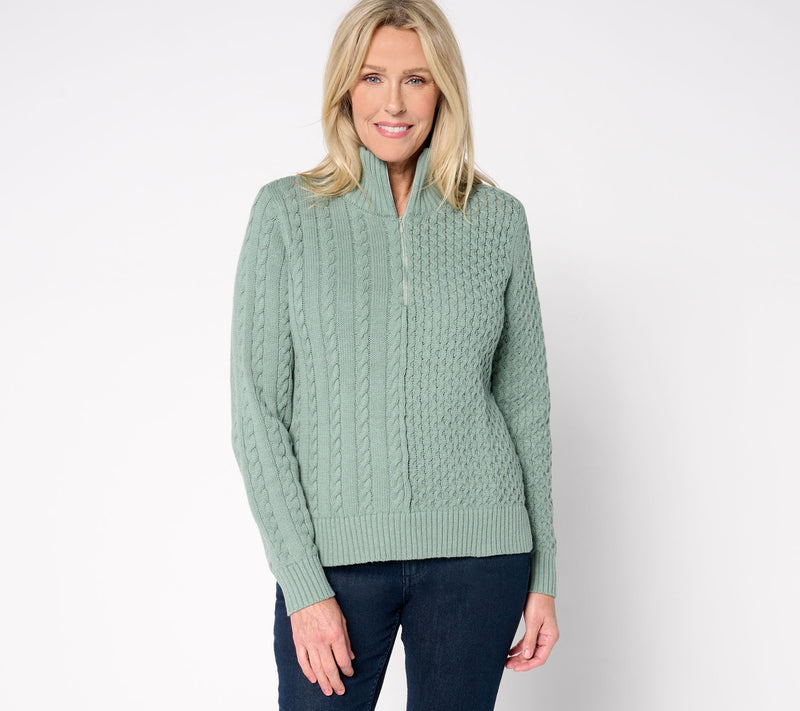 AnyBody Mixed Stitch Half Zip Sweater with Side Slits — View 7