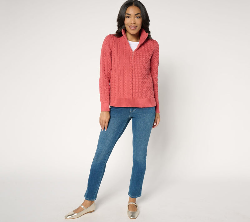 AnyBody Mixed Stitch Half Zip Sweater with Side Slits — View 13