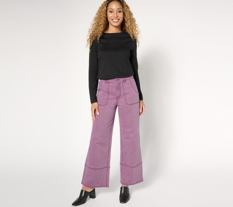 LOGO by Lori Goldstein Petite Twill Wide Leg Jeans — View 9