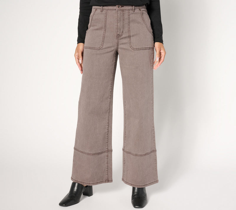 LOGO by Lori Goldstein Petite Twill Wide Leg Jeans — View 5