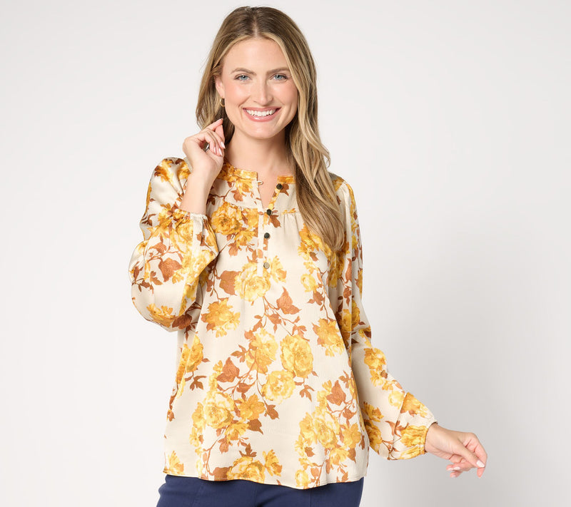 Isaac Mizrahi Live! Printed Stretch Hammered Satin Blouse — View 14
