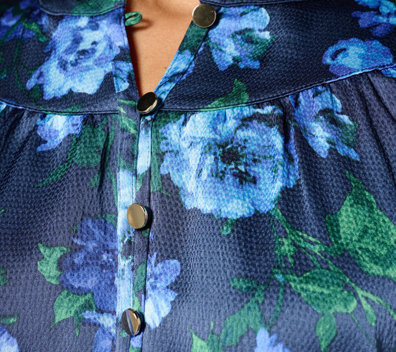 Isaac Mizrahi Live! Printed Stretch Hammered Satin Blouse — View 8