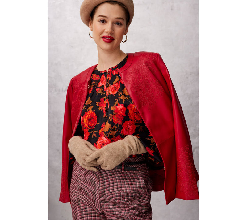 Isaac Mizrahi Live! Printed Stretch Hammered Satin Blouse — View 10