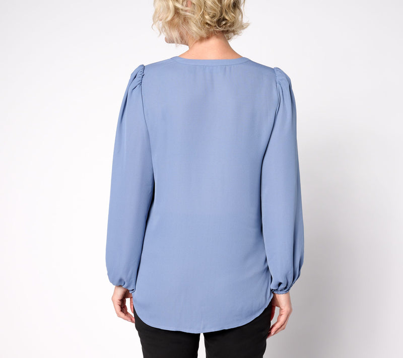 Dennis Basso Double Georgette Blouse with Embellishment — View 9