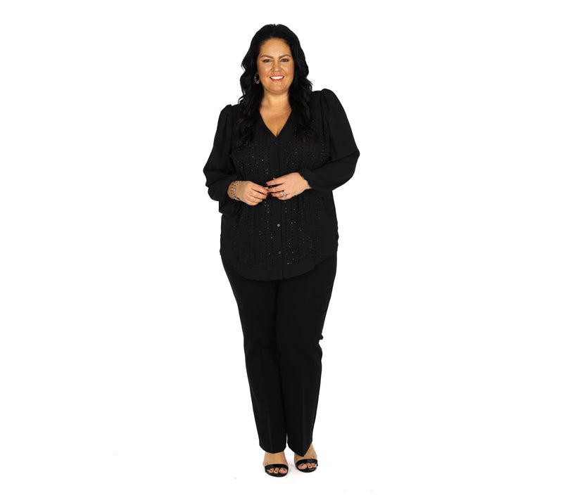 Dennis Basso Double Georgette Blouse with Embellishment — View 12