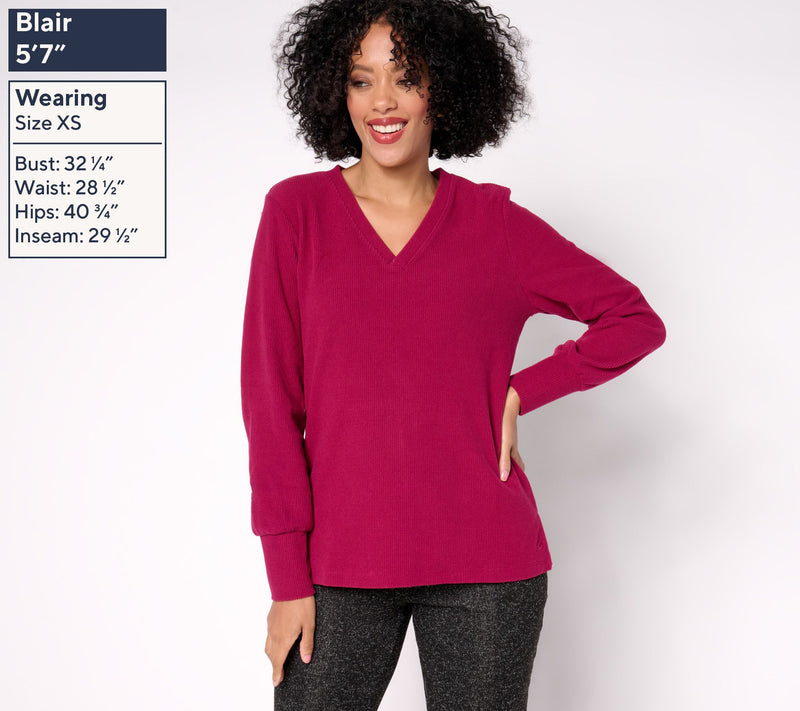 Cuddl Duds Ribbed Fleece V-Neck Pullover — View 12