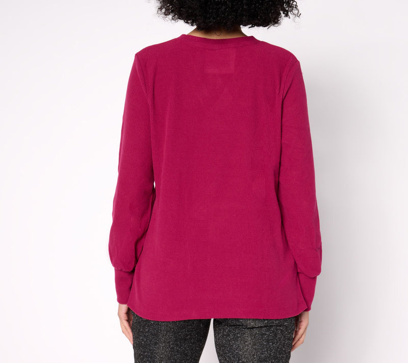Cuddl Duds Ribbed Fleece V-Neck Pullover — View 13