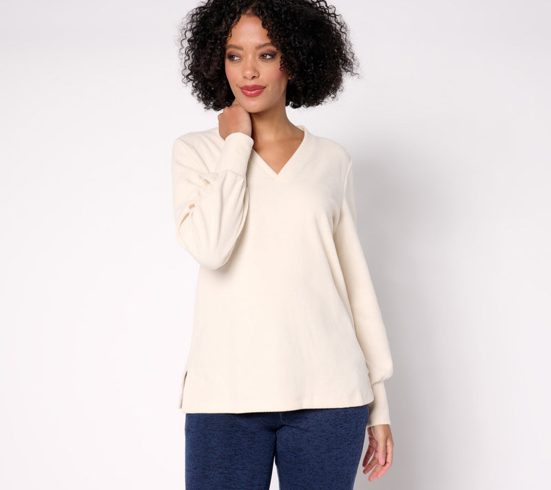 Cuddl Duds Ribbed Fleece V-Neck Pullover — View 5