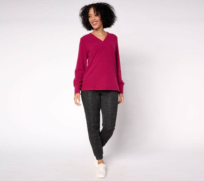 Cuddl Duds Ribbed Fleece V-Neck Pullover — View 14