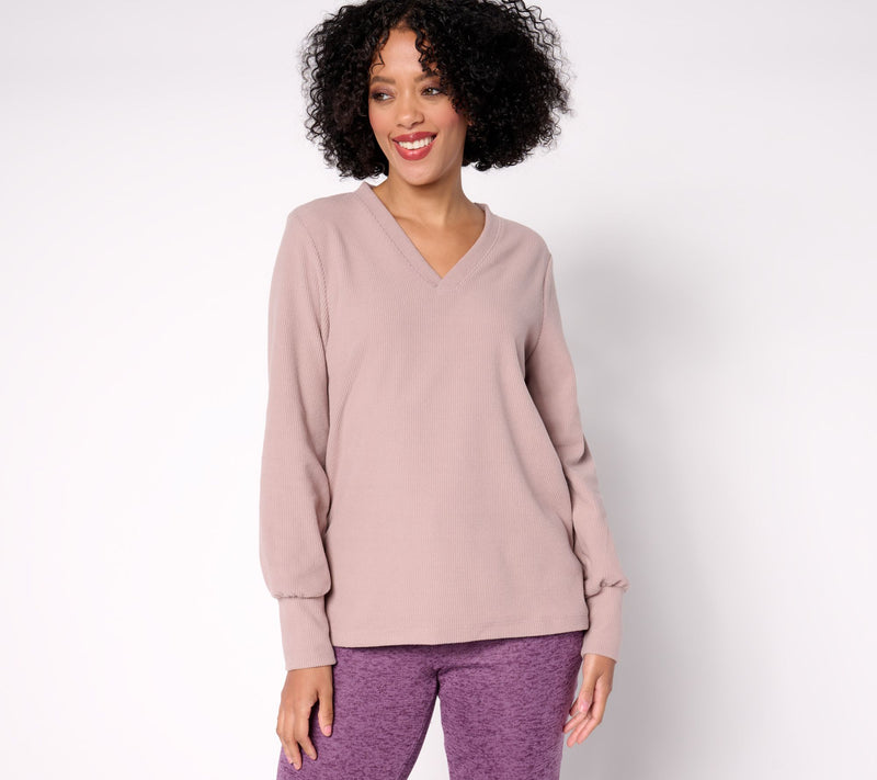 Cuddl Duds Ribbed Fleece V-Neck Pullover — View 9