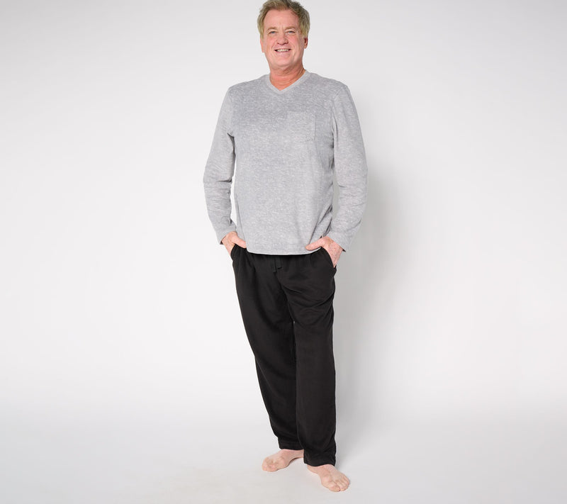 Cuddl Duds Men's Fleece with Stretch V-Neck & Pant Pajama Set — View 5