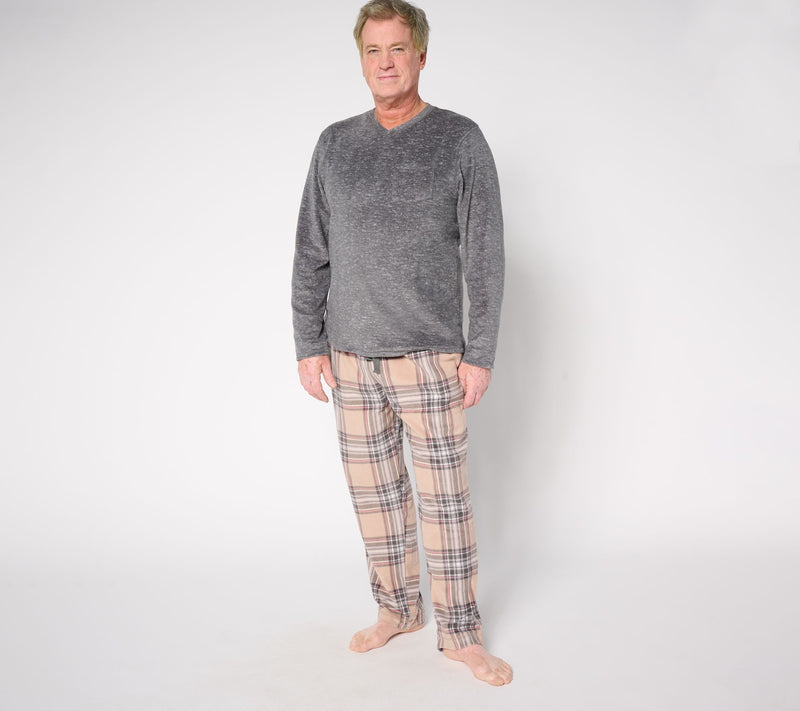 Cuddl Duds Men's Fleece with Stretch V-Neck & Pant Pajama Set — View 7