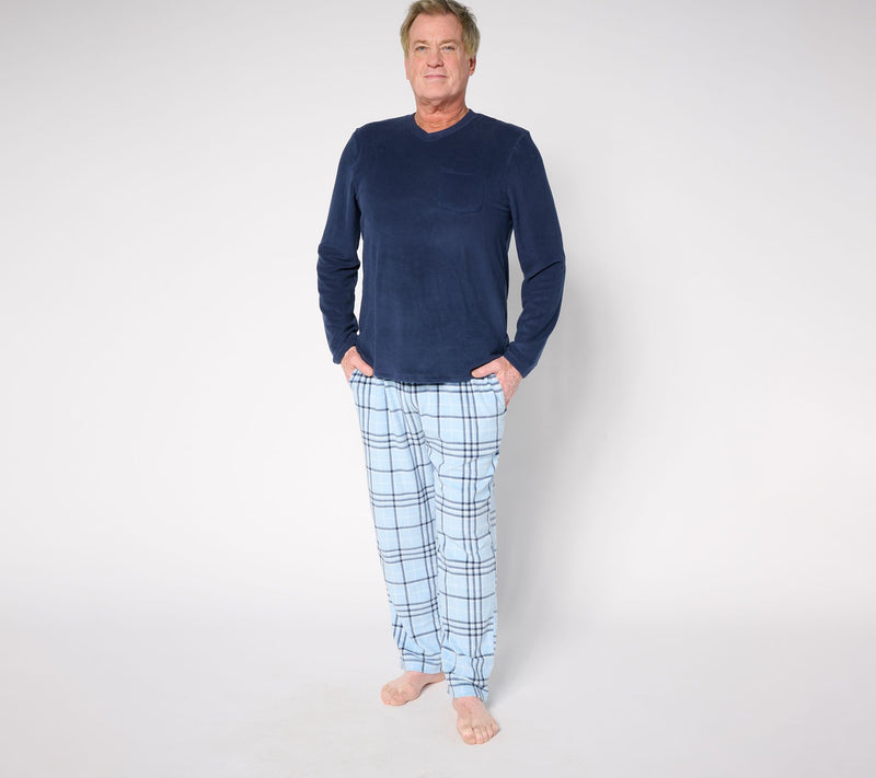 Cuddl Duds Men's Fleece with Stretch V-Neck & Pant Pajama Set — View 3