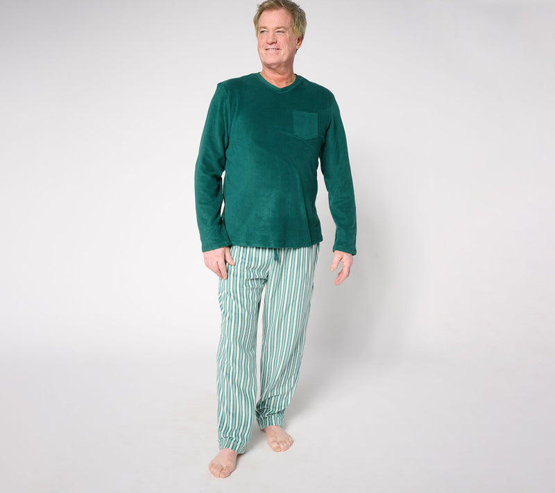 Cuddl Duds Men's Fleece with Stretch V-Neck & Pant Pajama Set — View 9