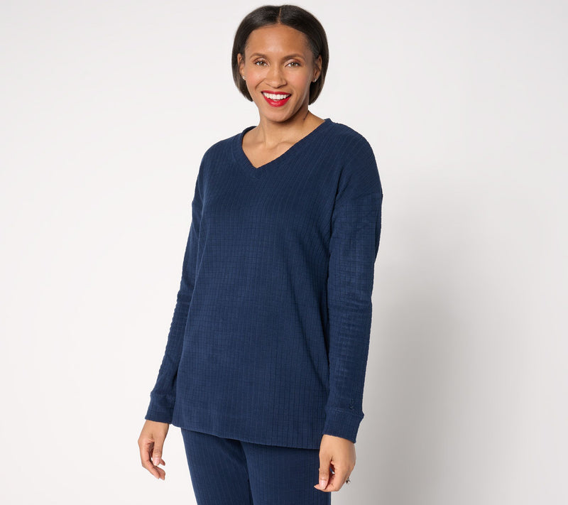 Cuddl Duds Grid Fleece V-Neck Pullover — View 7