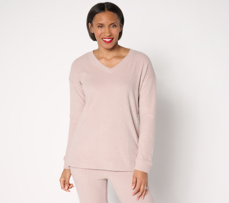 Cuddl Duds Grid Fleece V-Neck Pullover — View 5