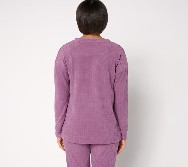 Cuddl Duds Grid Fleece V-Neck Pullover — View 11