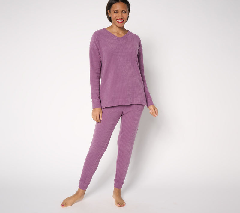 Cuddl Duds Grid Fleece V-Neck Pullover — View 12