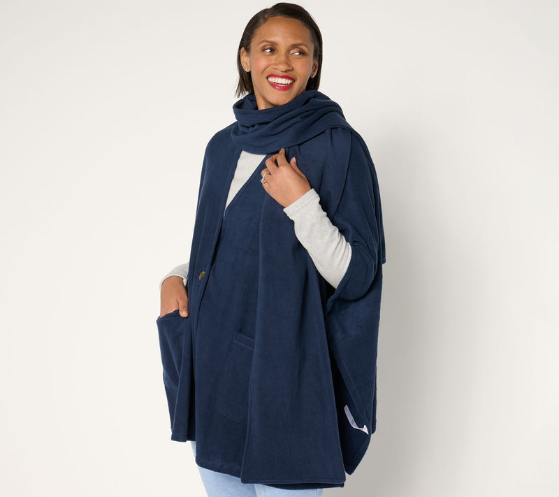 Cuddl Duds Fleecewear with Stretch Open Wrap with Removable Scarf — View 3