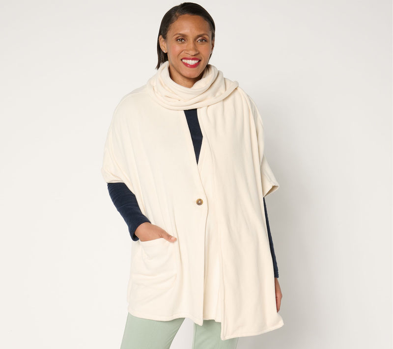 Cuddl Duds Fleecewear with Stretch Open Wrap with Removable Scarf — View 5